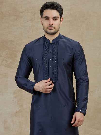Navy blue Embroidered Kurta Pajama | Virasana