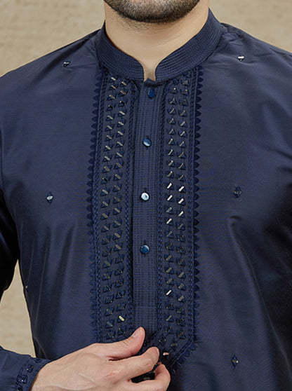 Navy blue Embroidered Kurta Pajama | Virasana