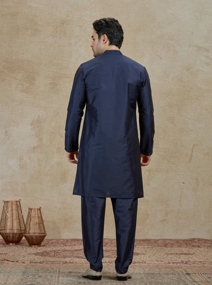 Navy blue Embroidered Kurta Pajama | Virasana