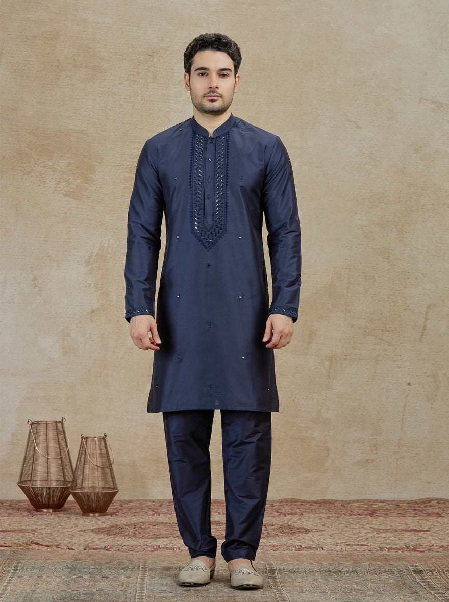 Navy blue Embroidered Kurta Pajama | Virasana