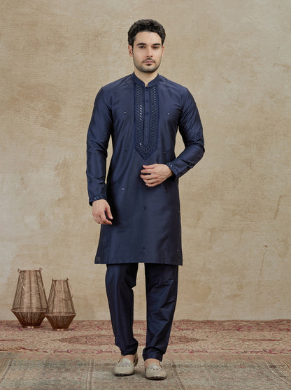 Navy blue Embroidered Kurta Pajama | Virasana
