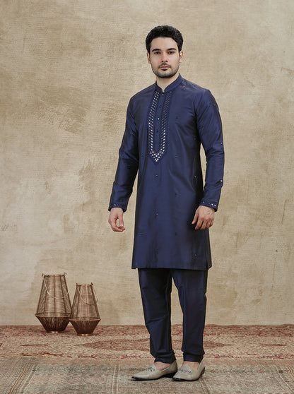 Navy blue Embroidered Kurta Pajama | Virasana