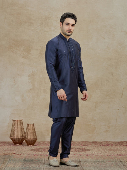 Navy blue Embroidered Kurta Pajama | Virasana