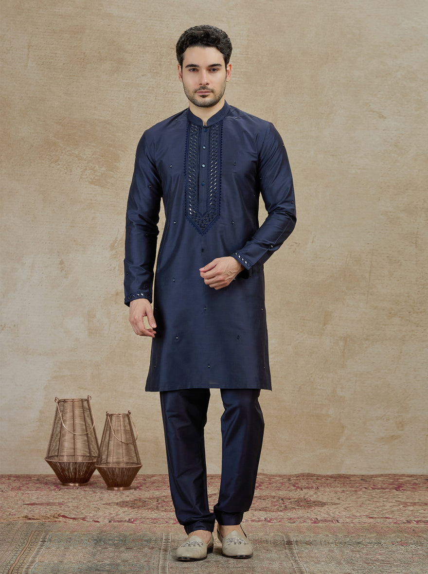 Navy blue Embroidered Kurta Pajama | Virasana