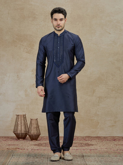 Navy blue Embroidered Kurta Pajama | Virasana