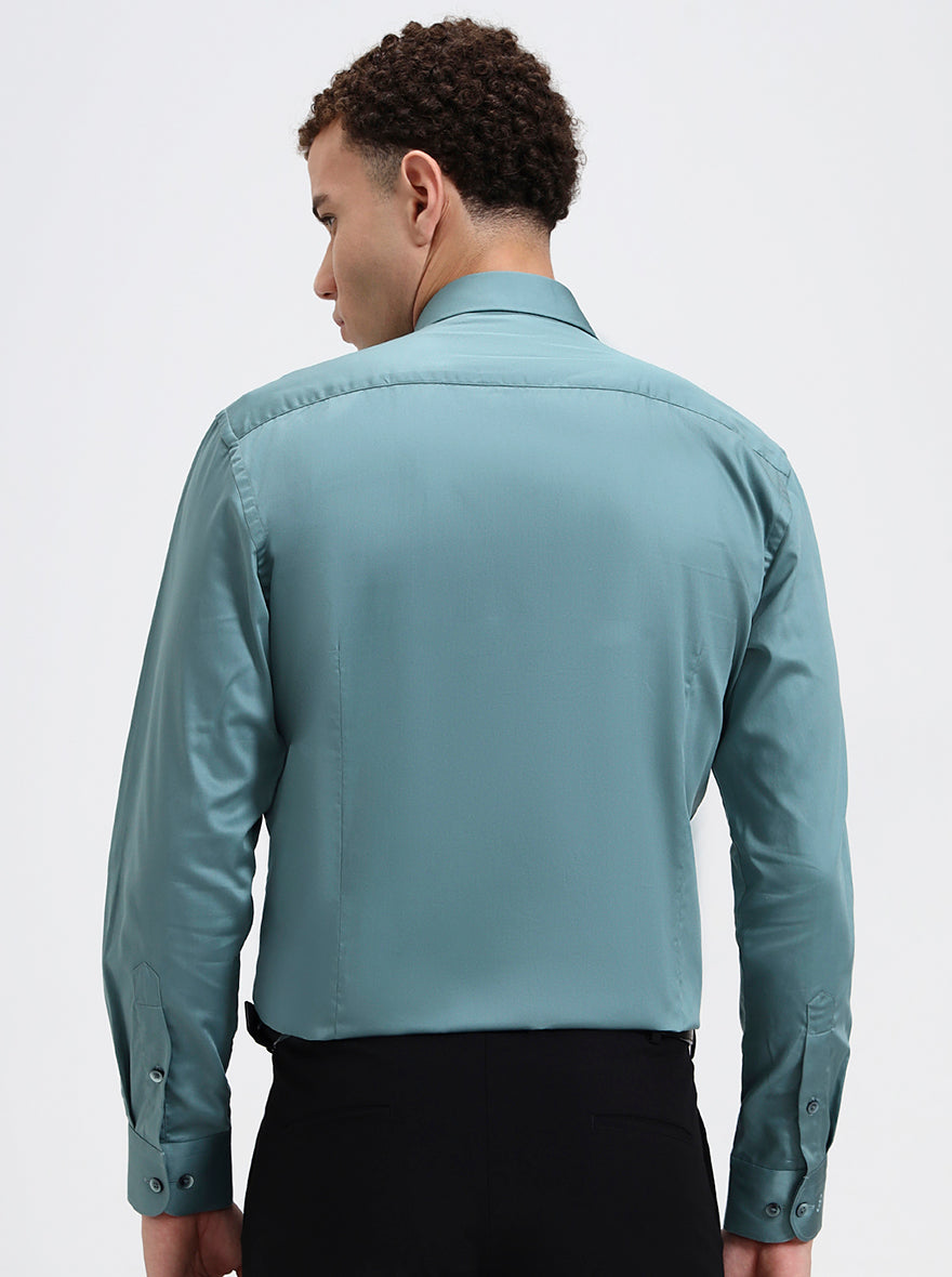 Green Solid Slim Fit Formal Shirt | Metal