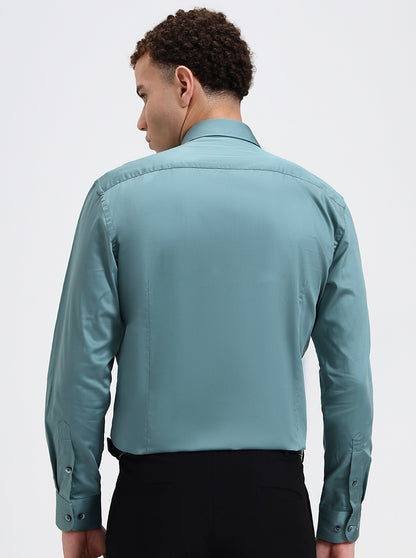 Green Solid Slim Fit Formal Shirt | Metal
