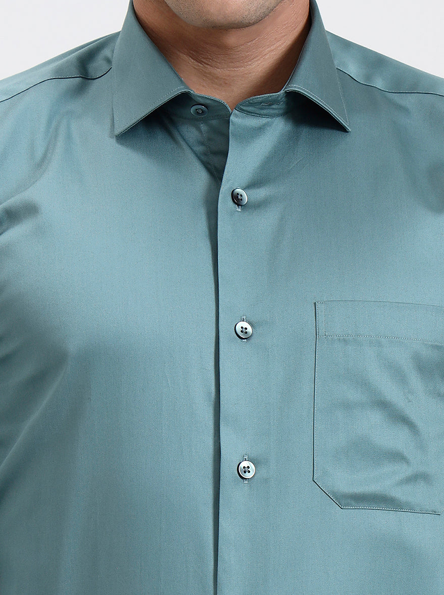 Green Solid Slim Fit Formal Shirt | Metal