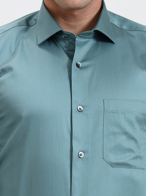 Green Solid Slim Fit Formal Shirt | Metal