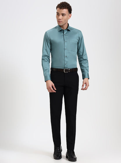 Green Solid Slim Fit Formal Shirt | Metal