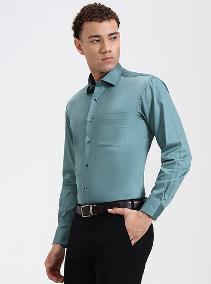 Green Solid Slim Fit Formal Shirt | Metal