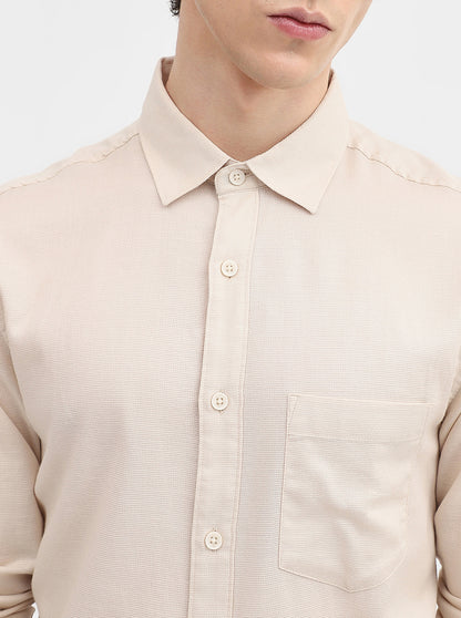 Oatmeal Beige Solid Slim Fit Casual Shirt | Greenfibre