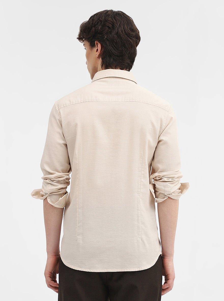 Oatmeal Beige Solid Slim Fit Casual Shirt | Greenfibre
