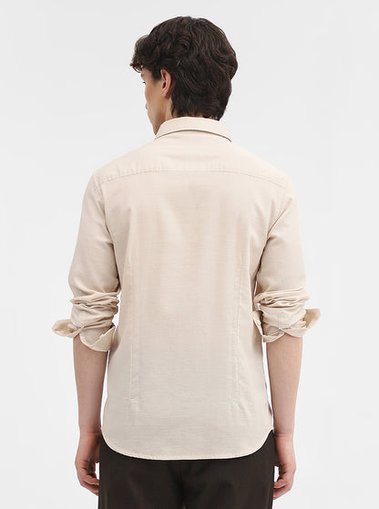 Oatmeal Beige Solid Slim Fit Casual Shirt | Greenfibre