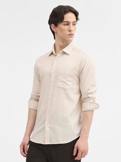 Oatmeal Beige Solid Slim Fit Casual Shirt | Greenfibre