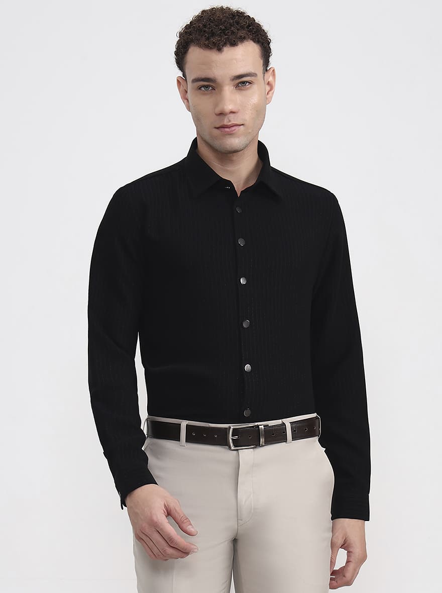Black Solid Slim Fit Party Wear Shirt | Wyre