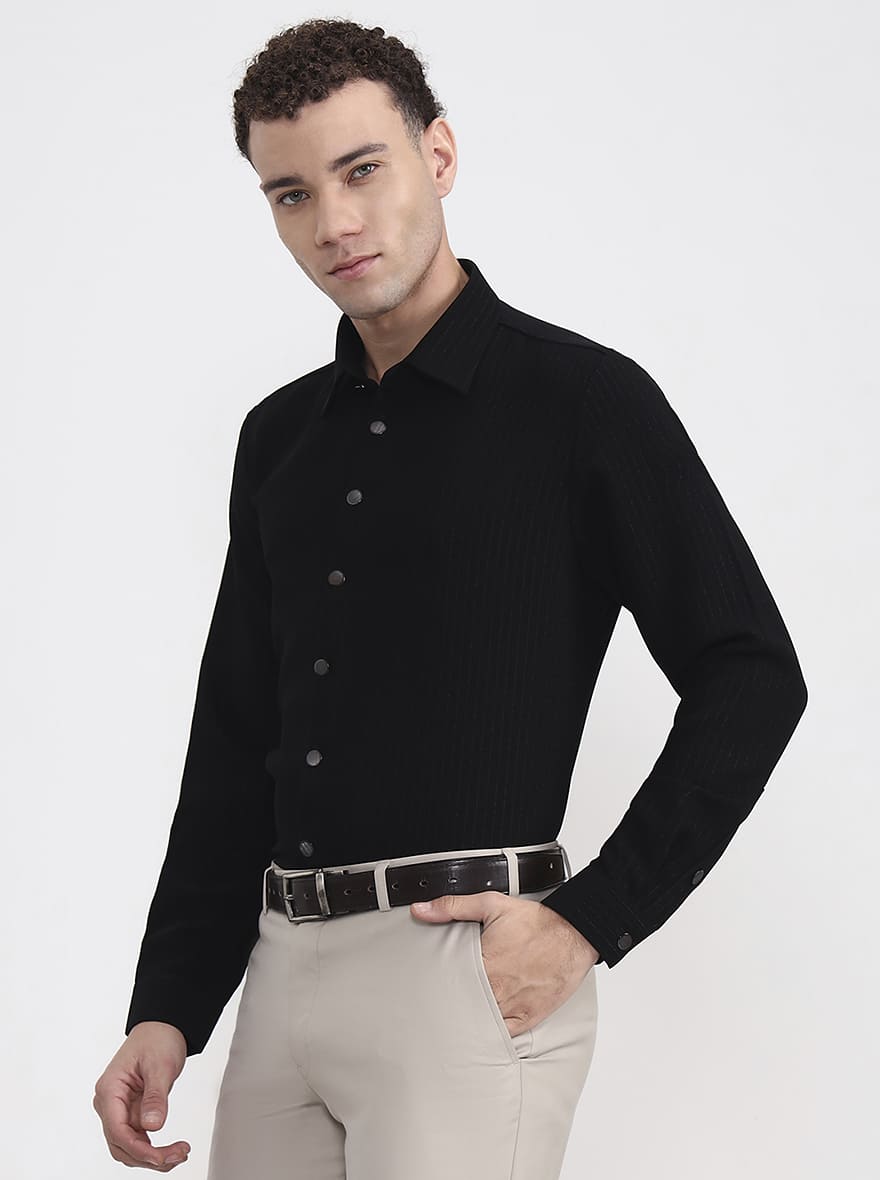 Black Solid Slim Fit Party Wear Shirt | Wyre