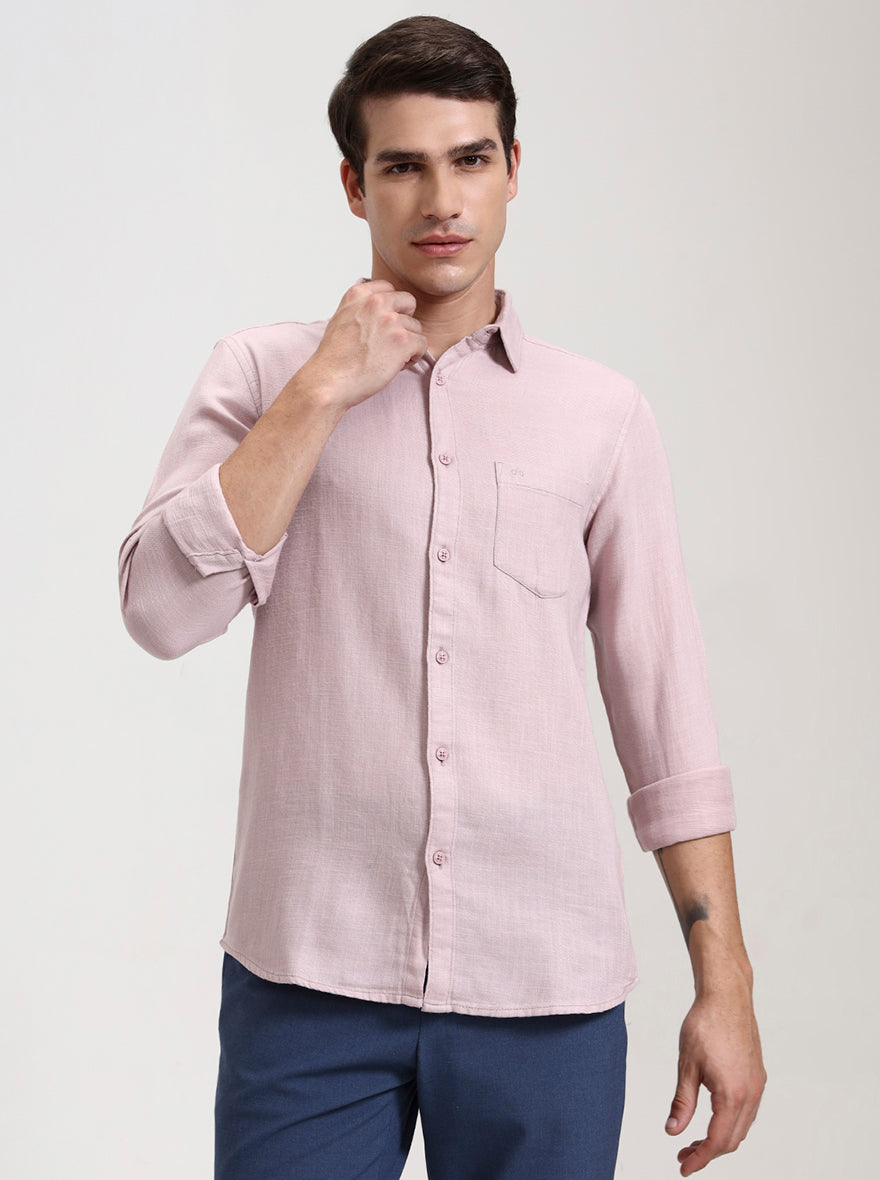 Onion Pink Solid Slim Fit Casual Shirt | JadeBlue