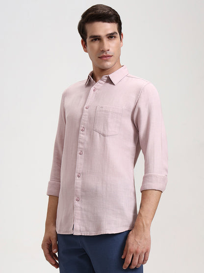 Onion Pink Solid Slim Fit Casual Shirt | JadeBlue