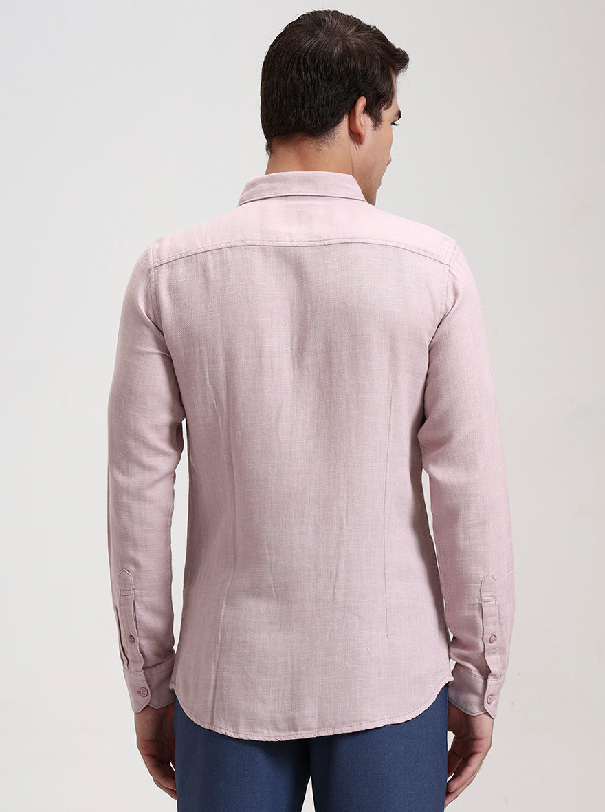 Onion Pink Solid Slim Fit Casual Shirt | JadeBlue