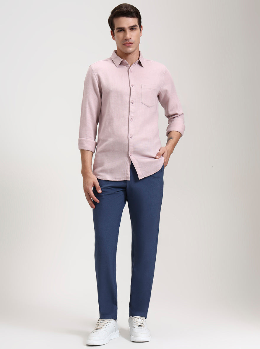 Onion Pink Solid Slim Fit Casual Shirt | JadeBlue