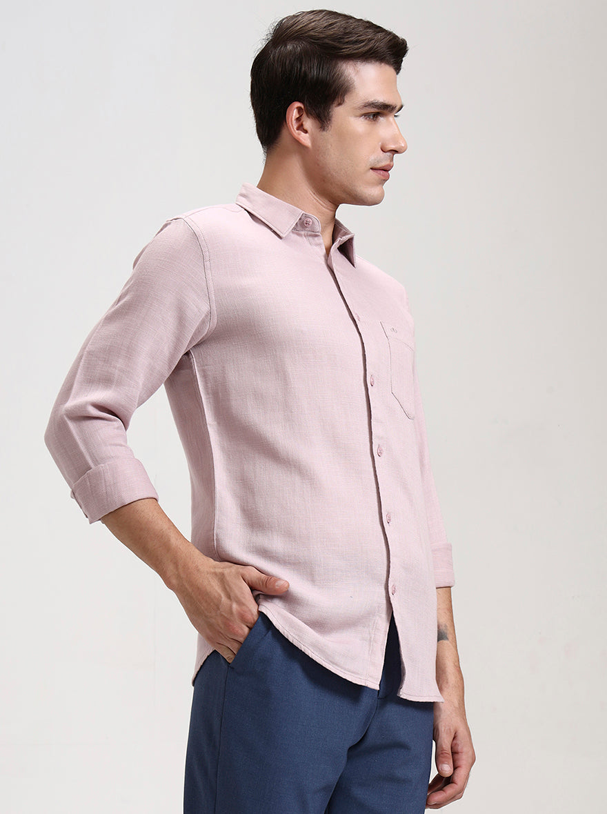 Onion Pink Solid Slim Fit Casual Shirt | JadeBlue