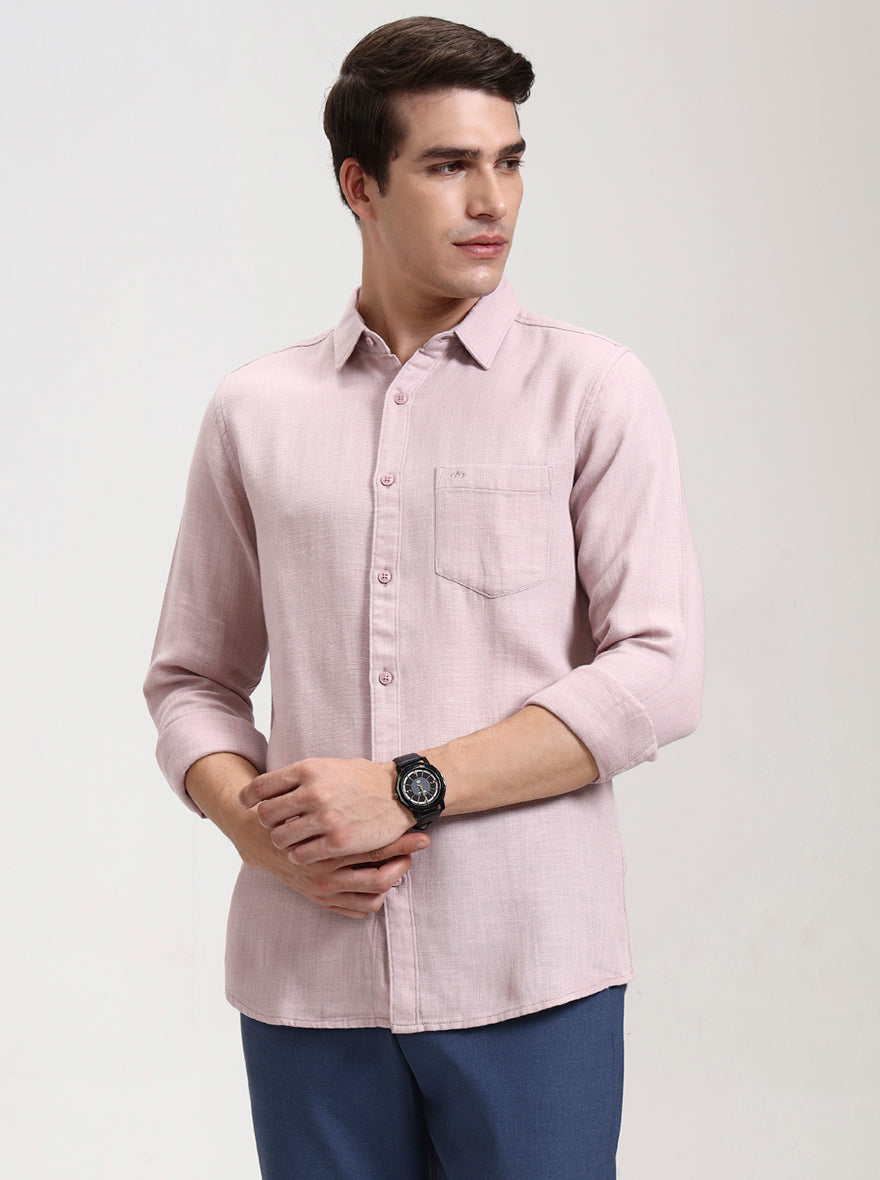Onion Pink Solid Slim Fit Casual Shirt | JadeBlue