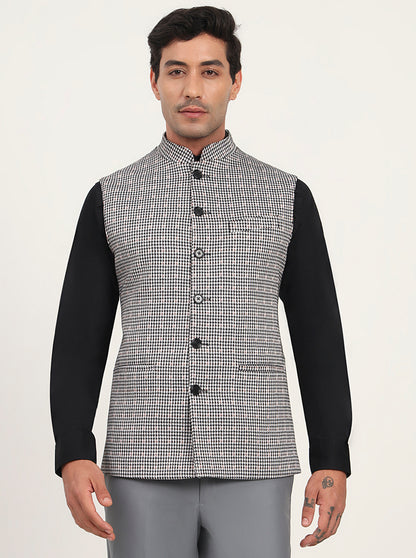 Black & Grey Checked Regular Fit Waistcoat | JB Studio