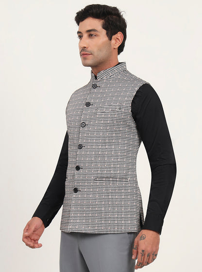 Black & Grey Checked Regular Fit Waistcoat | JB Studio