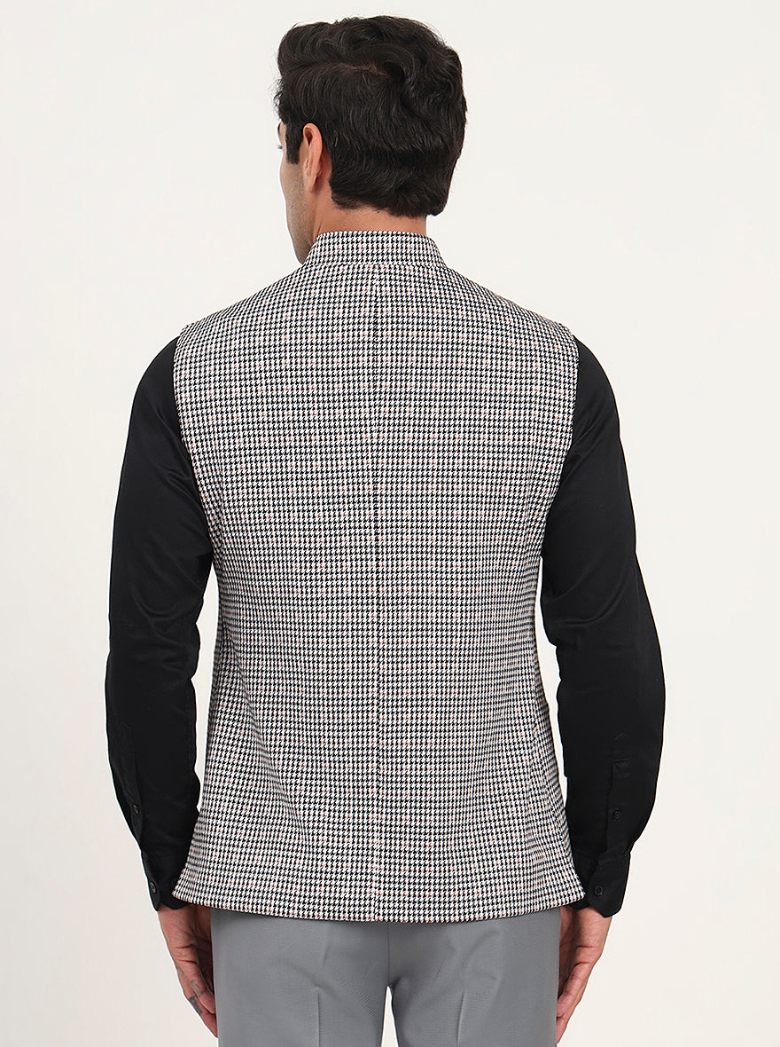 Black & Grey Checked Regular Fit Waistcoat | JB Studio