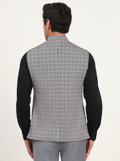 Black & Grey Checked Regular Fit Waistcoat | JB Studio