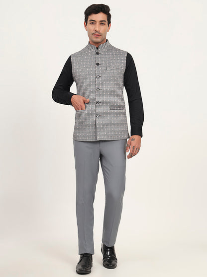 Black & Grey Checked Regular Fit Waistcoat | JB Studio