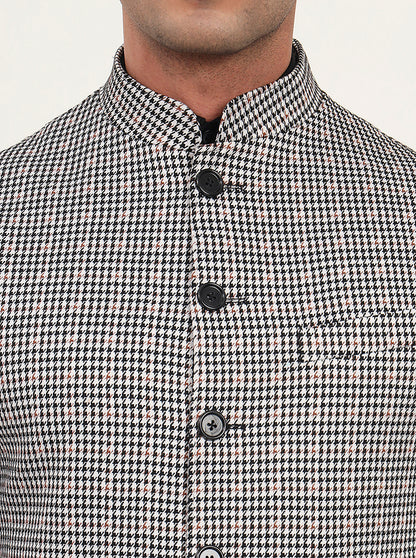 Black & Grey Checked Regular Fit Waistcoat | JB Studio