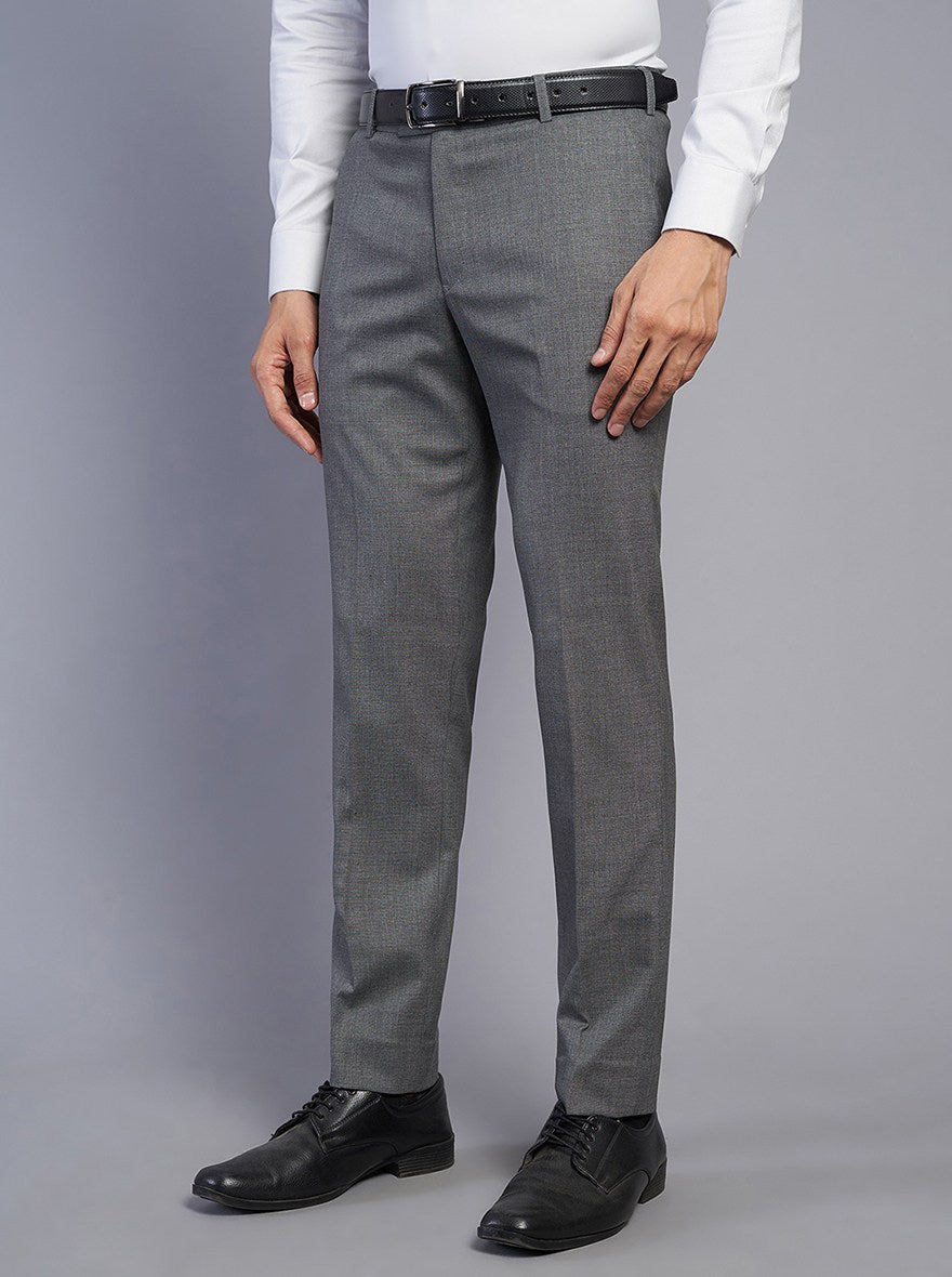 Grey Solid Super Slim Fit Formal Trouser | JadeBlue Youth