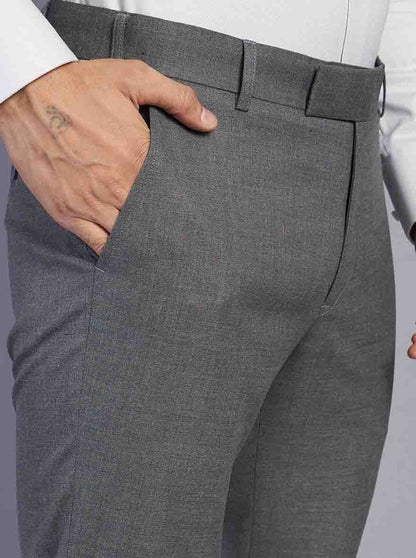 Grey Solid Super Slim Fit Formal Trouser | JadeBlue Youth