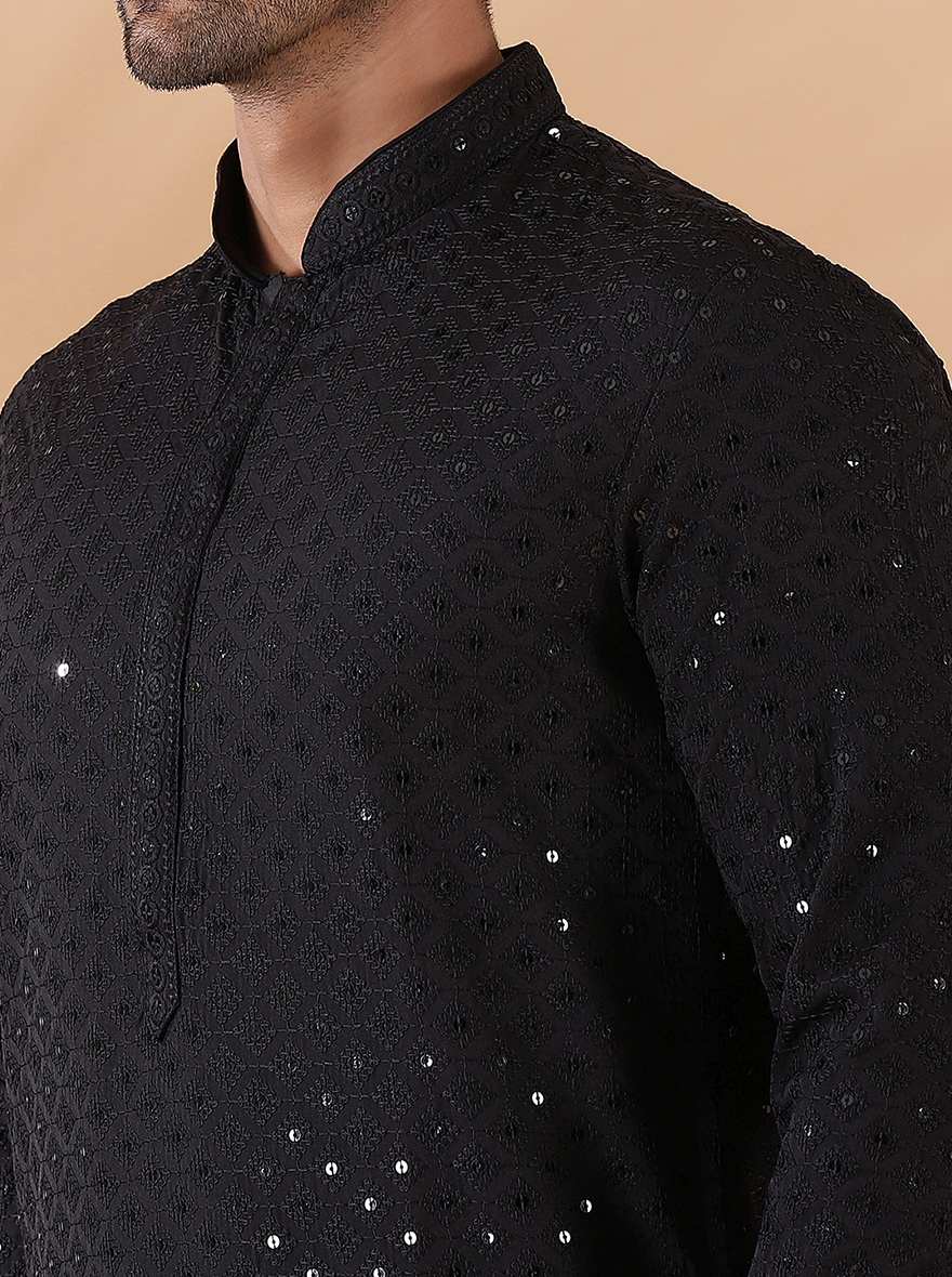 Black All Over Embroidered Kurta | The Kurta Company