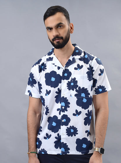 White Printed Slim Fit Casual Shirt | JadeBlue