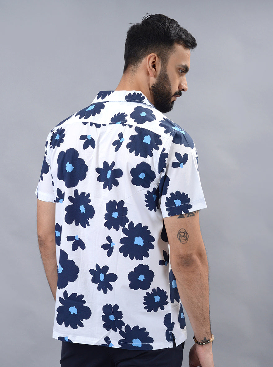 White Printed Slim Fit Casual Shirt | JadeBlue