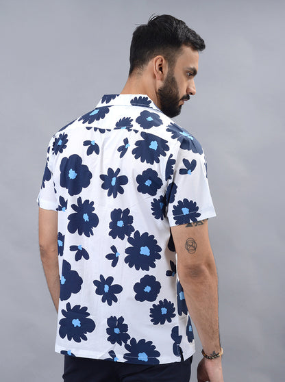 White Printed Slim Fit Casual Shirt | JadeBlue