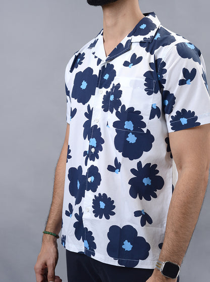 White Printed Slim Fit Casual Shirt | JadeBlue