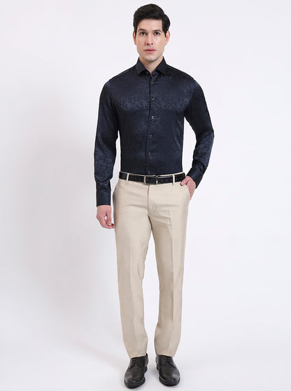 Dark Blue Printed Slim Fit Party Wear Shirt | Wyre