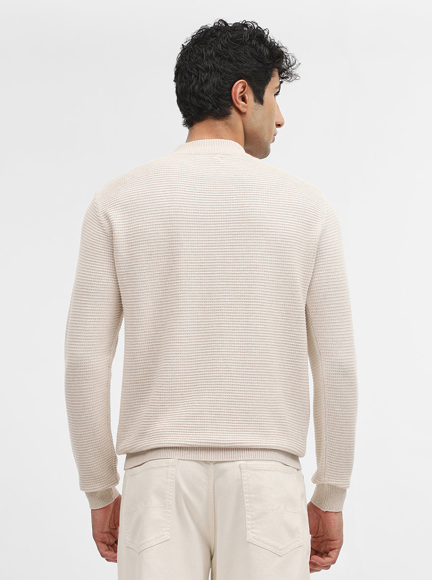 Beige Striped Slim Fit Winter T-Shirt | JadeBlue