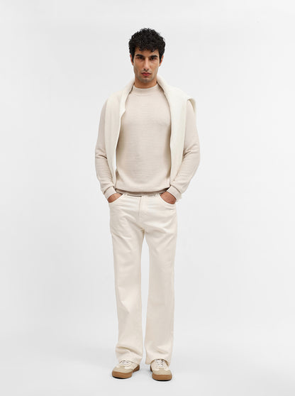 Beige Striped Slim Fit Winter T-Shirt | JadeBlue