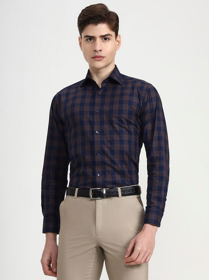 Blue & Brown Checked Slim Fit Formal Shirt | Metal