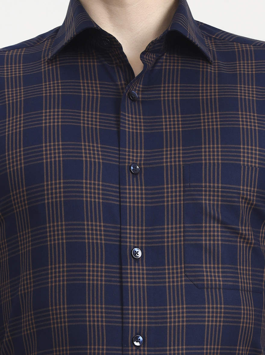 Blue & Brown Checked Slim Fit Formal Shirt | Metal