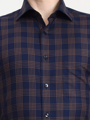 Blue & Brown Checked Slim Fit Formal Shirt | Metal