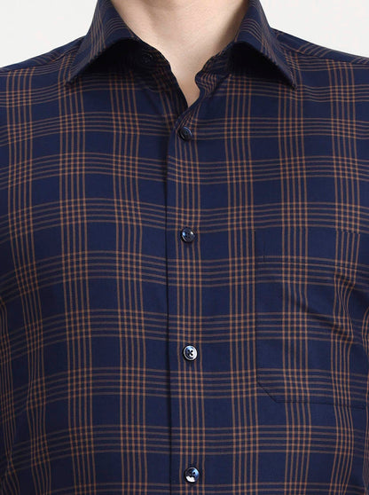 Blue & Brown Checked Slim Fit Formal Shirt | Metal