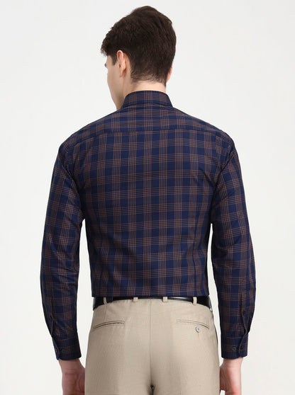 Blue & Brown Checked Slim Fit Formal Shirt | Metal