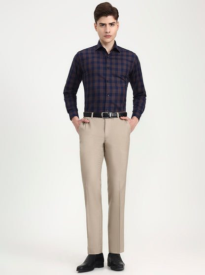 Blue & Brown Checked Slim Fit Formal Shirt | Metal