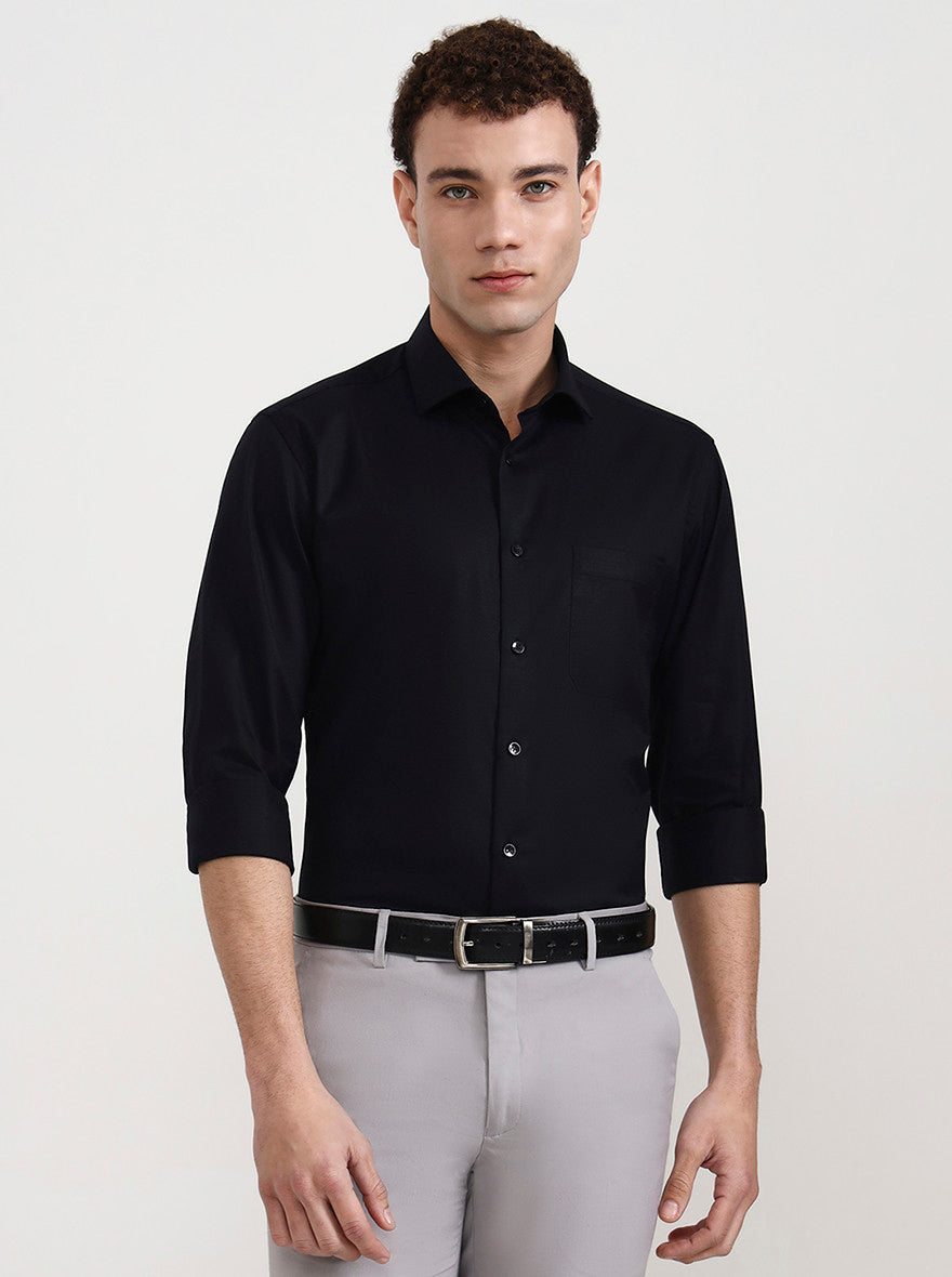 Black Solid Slim Fit Formal Shirt | Metal